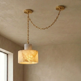 Alabaster Cylindrical Cluster Chain Chandelier