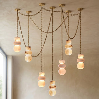 Alabaster Cylindrical Chain Chandelier