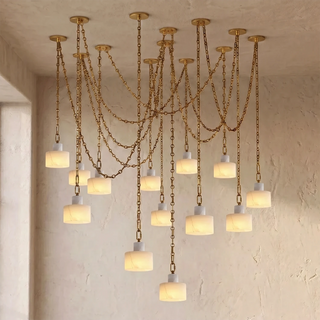 Alabaster Cylindrical Cluster Chain Chandelier