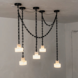 Alabaster Cylindrical Cluster Chain Chandelier