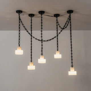 Alabaster Cylindrical Cluster Chain Chandelier