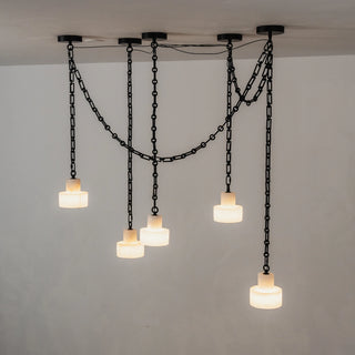 Alabaster Cylindrical Cluster Chain Chandelier