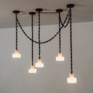 Alabaster Cylindrical Cluster Chain Chandelier
