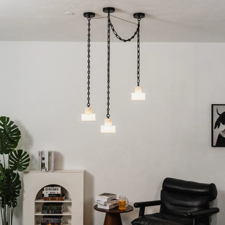 Alabaster Cylindrical Cluster Chain Chandelier