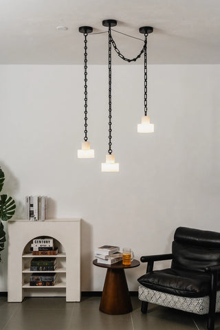 Alabaster Cylindrical Cluster Chain Chandelier