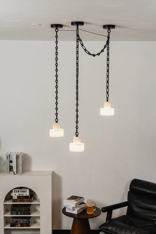 Alabaster Cylindrical Cluster Chain Chandelier