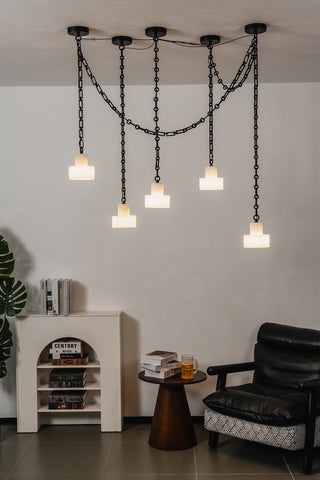 Alabaster Cylindrical Cluster Chain Chandelier