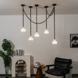 Alabaster Cylindrical Cluster Chain Chandelier