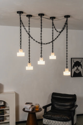 Alabaster Cylindrical Cluster Chain Chandelier