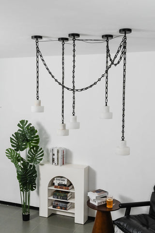 Alabaster Cylindrical Cluster Chain Chandelier