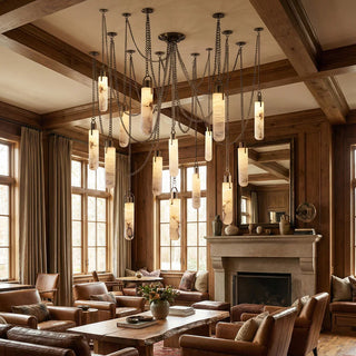Alabaster Cylindrical Draped Chain Chandelier - Vidirlighting