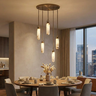 Alabaster Cylindrical Draped Chain Chandelier - Vidirlighting