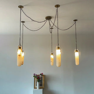 Alabaster Cylindrical Draped Chain Chandelier - Vidirlighting