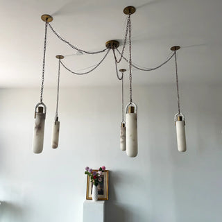Alabaster Cylindrical Draped Chain Chandelier - Vidirlighting