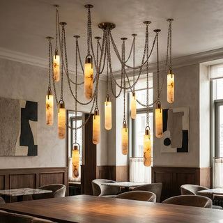 Alabaster Cylindrical Draped Chain Chandelier - Vidirlighting