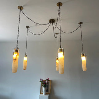 Alabaster Cylindrical Draped Chain Chandelier - Vidirlighting