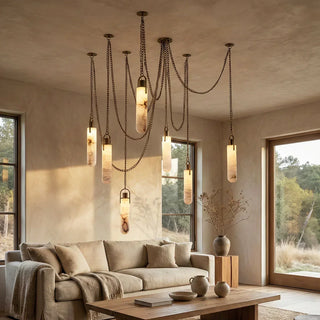Alabaster Cylindrical Draped Chain Chandelier - Vidirlighting