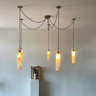 Alabaster Cylindrical Draped Chain Chandelier - Vidirlighting