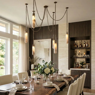 Alabaster Cylindrical Draped Chain Chandelier - Vidirlighting