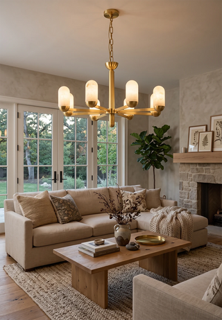 Alabaster Luxury Moonshade Brass Chandelier