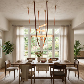 Altalena Leather Alabaster Pendant Light Vidirlighting 3-Tier Cascading Cognac Leather Strap Chandelier with Glowing Stone Tubes Centered over Dining Table