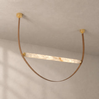 Altalena Leather Alabaster Pendant Light Vidirlighting 5-Tier Grand Cascading Waterfall Chandelier with Black Leather Straps and Matte Black Canopies Studio Shot