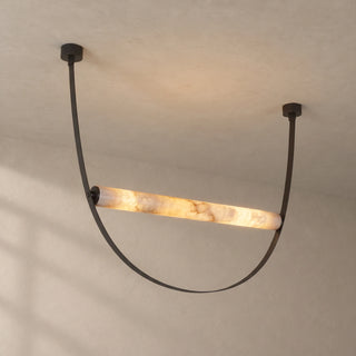 Altalena Leather Alabaster Pendant Light Vidirlighting 5-Tier Grand Cascading Waterfall Chandelier with Black Leather Straps and Brushed Brass Canopies Studio Shot