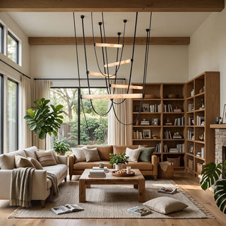 Altalena Leather Alabaster Pendant Light Vidirlighting Grand Multi-Tier Staggered Alabaster Cylinder Chandelier with Black Leather Slings in High-Ceiling Living Room