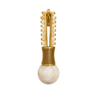 Ardora Beaded Alabaster Wall Sconce Vidirlighting All Brass Golden Beaded Hairpin Arch with Fluted Brass Collar and Translucent Alabaster Sphere Studio Front View