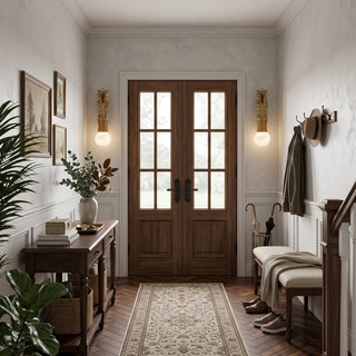 Ardora Beaded Alabaster Wall Sconce Vidirlighting Balanced Pair Flanking Grand Wood French Double Front Door in Spacious Entry Vestibule