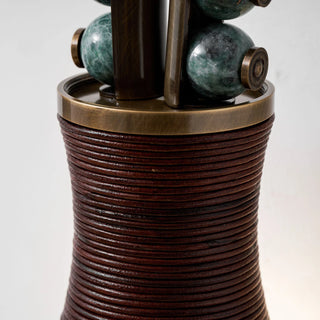 Ardora Beaded Alabaster Wall Sconce Vidirlighting Macro Detail of Fluted Hourglass Dark Brown Collar with Brass Trim and Stem Base Joint