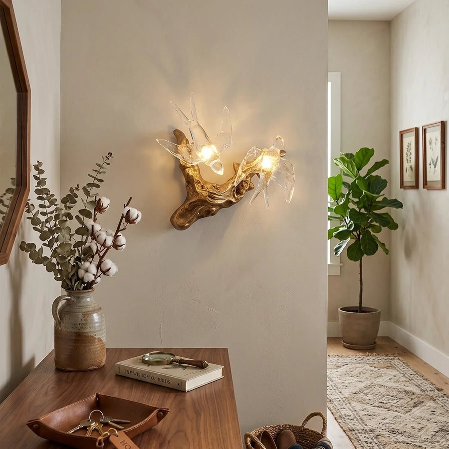 Artistic Glass Flying Bird Vines Wall Lamp