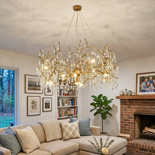 Aurum Ramus Branch Brass Raindrop Chandelier