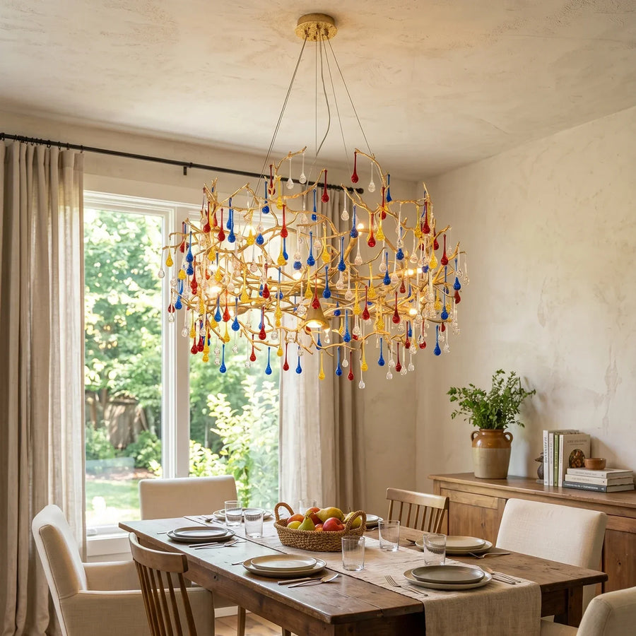Aurum Ramus Branch Brass Raindrop Chandelier