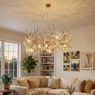 Aurum Ramus Branch Brass Raindrop Chandelier