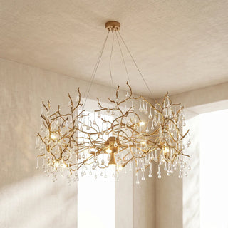 Aurum Ramus Branch Brass Raindrop Chandelier