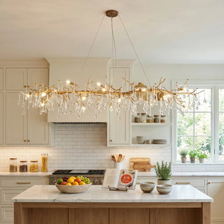 Aurum Ramus Branch Brass Raindrop Chandelier
