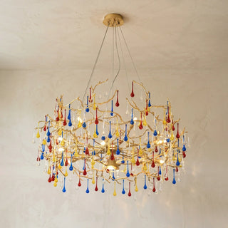 Aurum Ramus Branch Brass Raindrop Chandelier