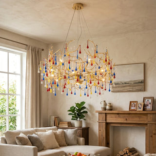 Aurum Ramus Branch Brass Raindrop Chandelier