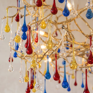 Aurum Ramus Branch Brass Raindrop Chandelier