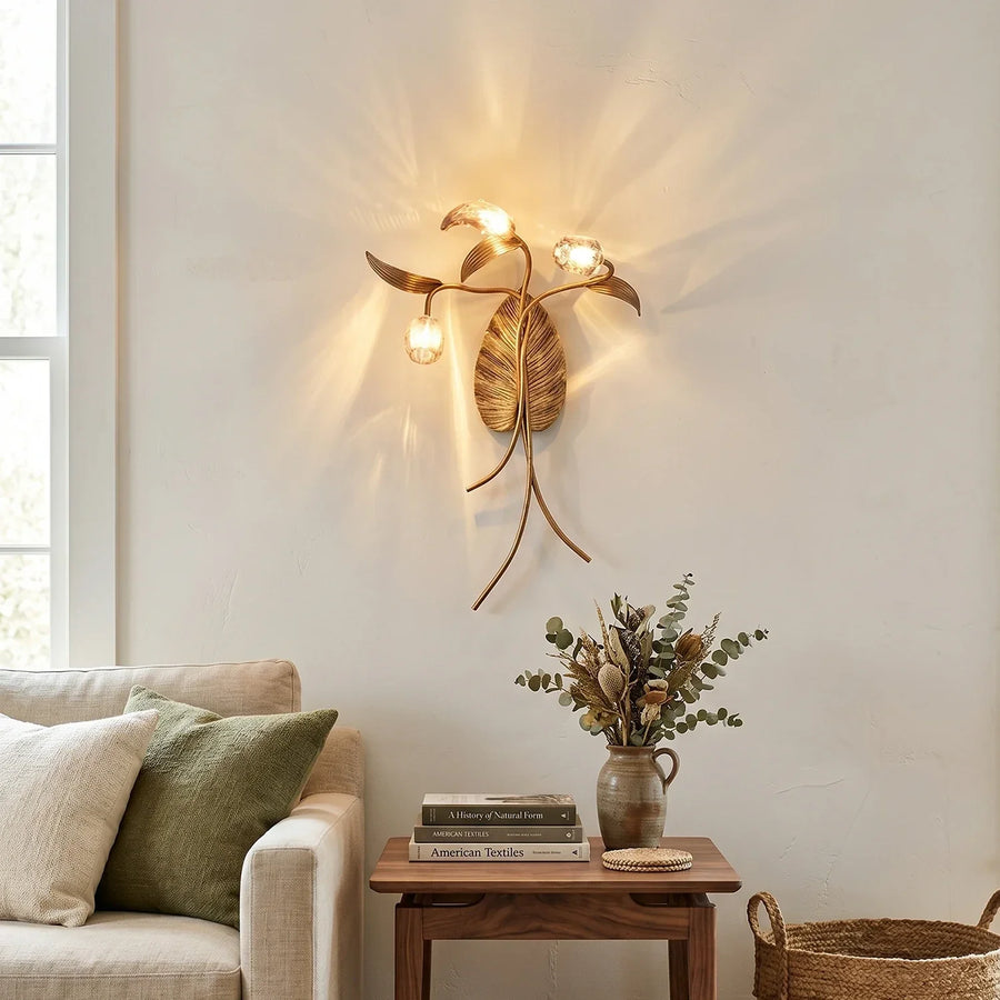 Brass Antique Plant Flower Wall Lamp