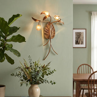 Brass Antique Plant Flower Wall Lamp