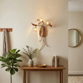 Brass Antique Plant Flower Wall Lamp