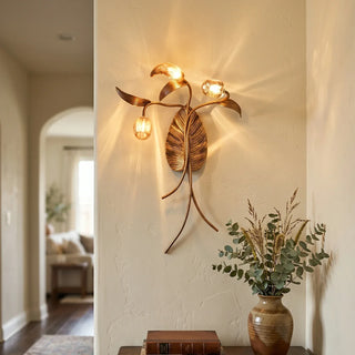 Brass Antique Plant Flower Wall Lamp