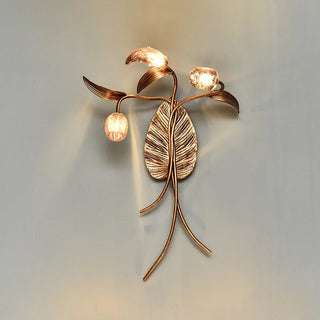 Brass Antique Plant Flower Wall Lamp