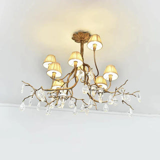Brass Branch Crystal Teardrop Chandelier