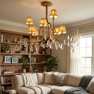 Brass Branch Crystal Teardrop Chandelier