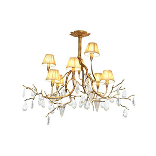 Brass Branch Crystal Teardrop Chandelier