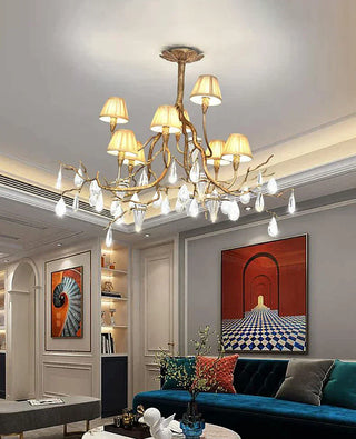 Brass Branch Crystal Teardrop Chandelier