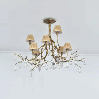 Brass Branch Crystal Teardrop Chandelier